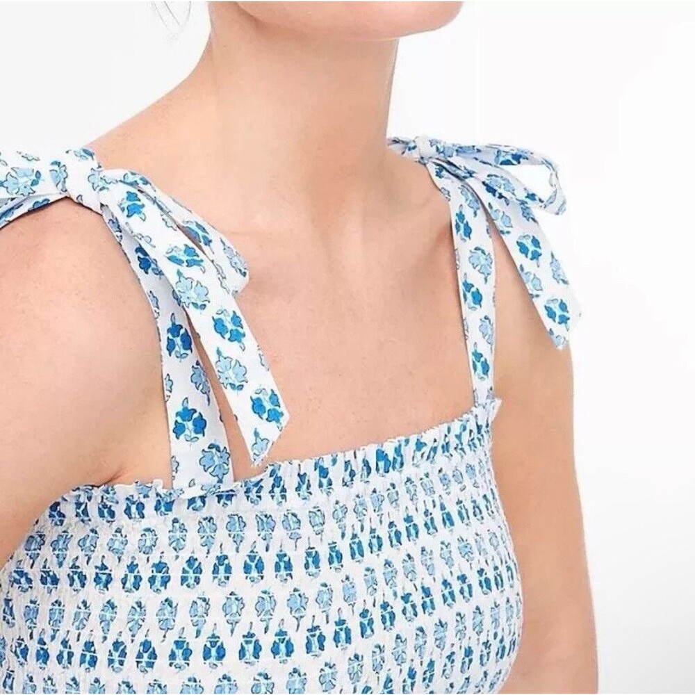 NWT J.Crew Smocked Tie-Shoulder Floral Cotton Tank – Size M - Picture 3 of 9